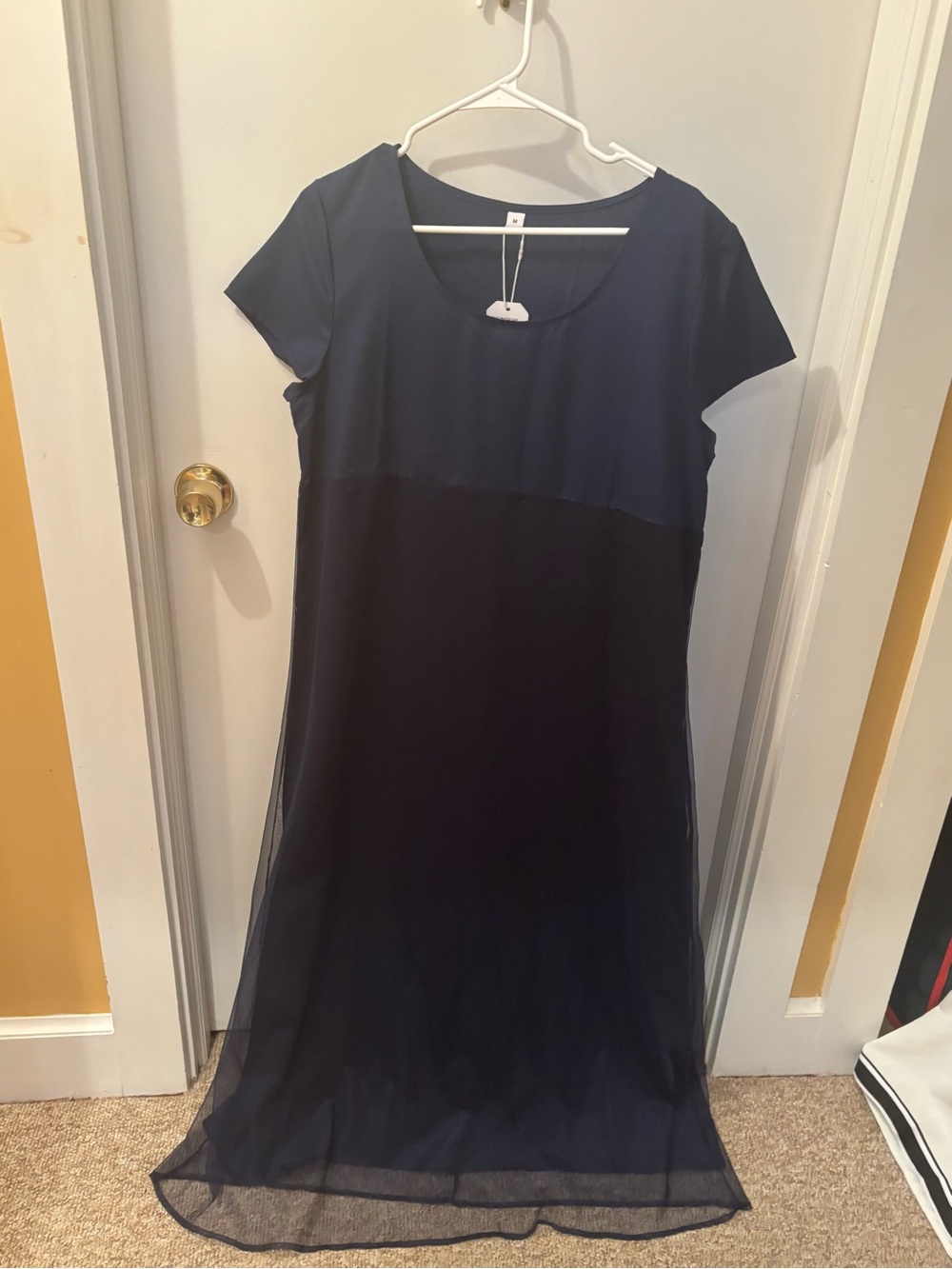 Women’s Navy Short Sleeve Layered Midi Dress